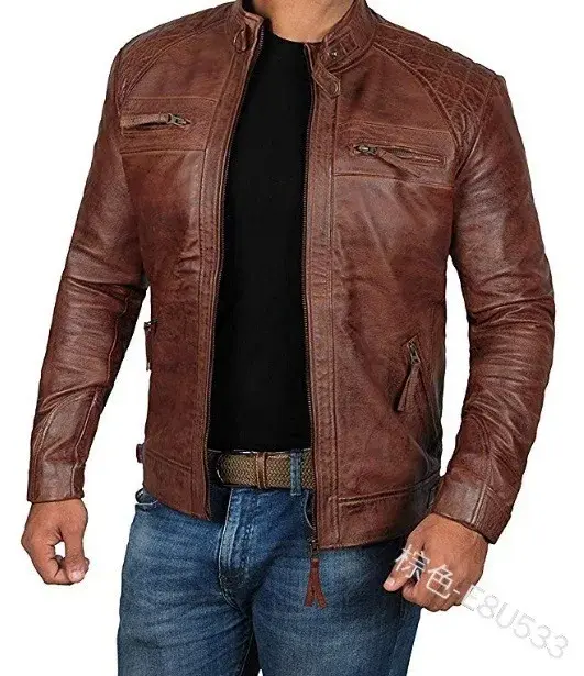 Jaet ligero de hombre alto ne, estilo punk, moto, marrón - 1