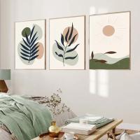 Pintura Abstracta de Hojas de Plantas Boho Verdes en Lienzo de DHROOM Arte de Pared Moderno para Sala de Estar Decoración del Hogar con Líneas de Sol - details 3