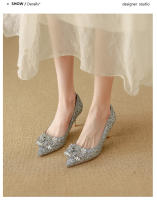 Zapatos de Novia de Otoño Tacones Altos de Champán para Mujer Suela Cuadrada de Cristal - details 18