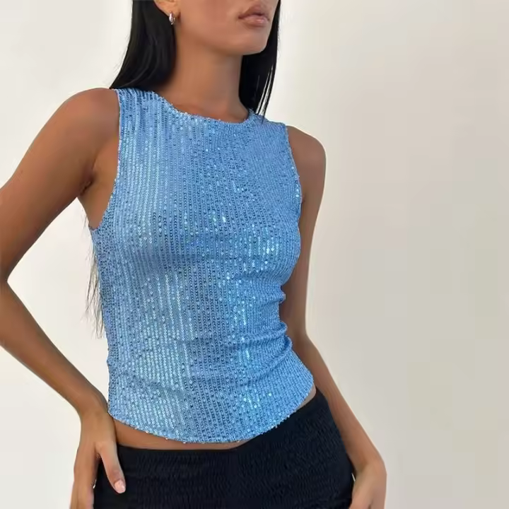 Camisetas de Lentejuelas Brillantes Estilo Callejero Vintage Top Corto Morado Fairy Coquette - 1