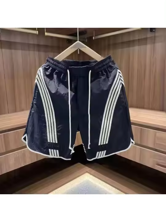 Pantalones cortos de marca de moda japonesa para hombre, color a rayas en ambos lados, corte holgado, pantalones cortos deportivos de verano - 1
