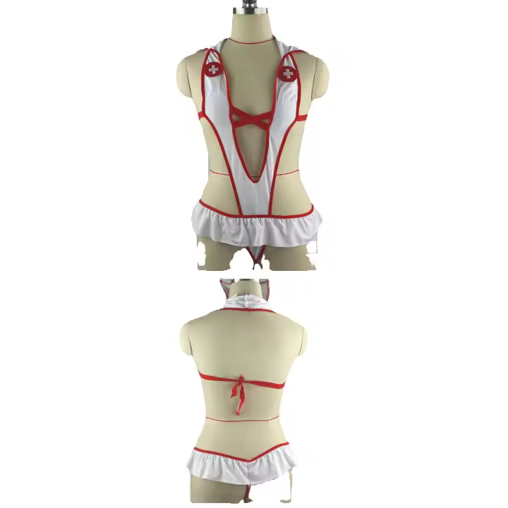Conjunto de lencería transparente con tirantes de enfermera traviesa Vestido de Halloween - 1