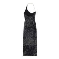 TRAFZA-vestido de noche de fiesta sin mangas para mujer, vestido Midi asimétrico con lentejuelas decorativas, espalda descubierta y cremallera lateral, verano, 2024 - details 2