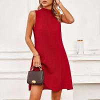 Elegante Vestido Mini sin Mangas de Color Sólido Cuello Alto, Lazo, Vestido de Encaje para Mujeres - details 1