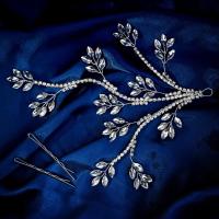 Pinza para el pelo de novia de cristal de estilo francés, forma de ramas, horquilla plateada para novia, tocado de boda de perlas de lujo, accesorios para novia - details 5
