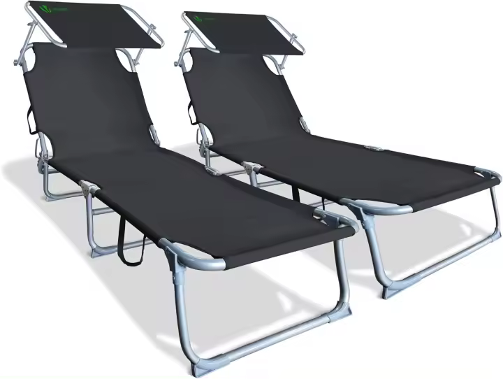 Juego de 2 tumbonas para Tumbona con Parasol, Tumbona Plegable con sombrilla, Reclinable de poliéster, Carga máxima 110 kg, Ajustable Beige - 1