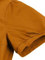 2025 nuevo Retro Turn Down Collar abotonada plisado sólido vestido de camisa de algodón de manga corta mujeres lisos Vintage vestidos hasta la rodilla - details 5