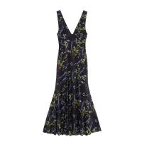 Ropa de mujer europea y americana temperamento moda floral sombreado floral sin mangas cintura falda vestido - details 1