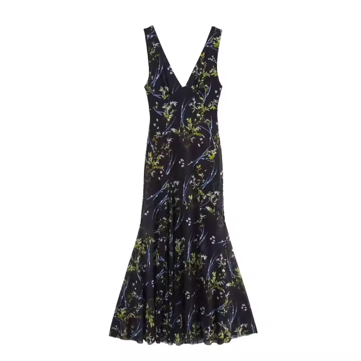 Ropa de mujer europea y americana temperamento moda floral sombreado floral sin mangas cintura falda vestido - 1