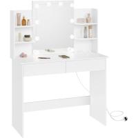 Tocador de Maquillaje con Luz y Espejo LED Ajustable Mesa Tocador con Regleta de Enchufes - details 0