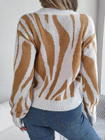 Jersey con cuello en V para mujer, suéter de manga larga con patrón geométrico de contraste, hilo de rosca, Tops informales de punto, otoño e invierno, 2023 - details 8
