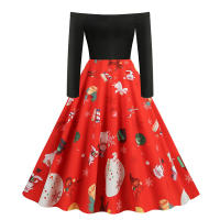 Vestido de fiesta con contraste de un hombro estilo estampado navideño - details 3