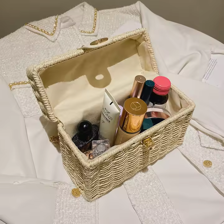 Bolso tejido de paja portátil informal a la moda, bolso Premium, estuche de cosméticos francés para mujer, bolso cruzado, bolso de hombro pequeño - 1
