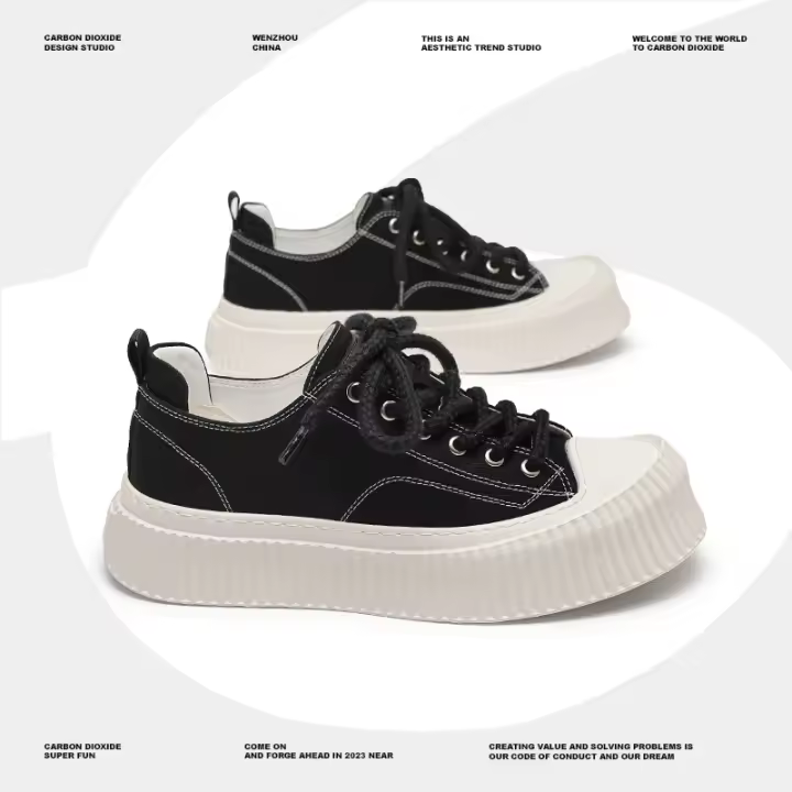Nuevo blanco y negro suela de muffin zapatos de galleta casual zapatos de junta suela gruesa aumento - 1