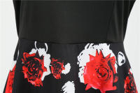 Women plaid print long sleeve vintage a line party dress v neck - details 168