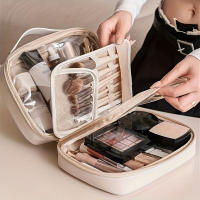 Neceser de maquillaje portátil de viaje con compartimento transparente y cremallera, ideal para los centros de maquillaje - details 0