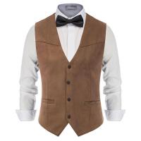 Chaleco de traje de cuero de gamuza para hombre, chaleco informal occidental con cuello en V, solapa con botones a presión, chaqueta sin mangas - details 12
