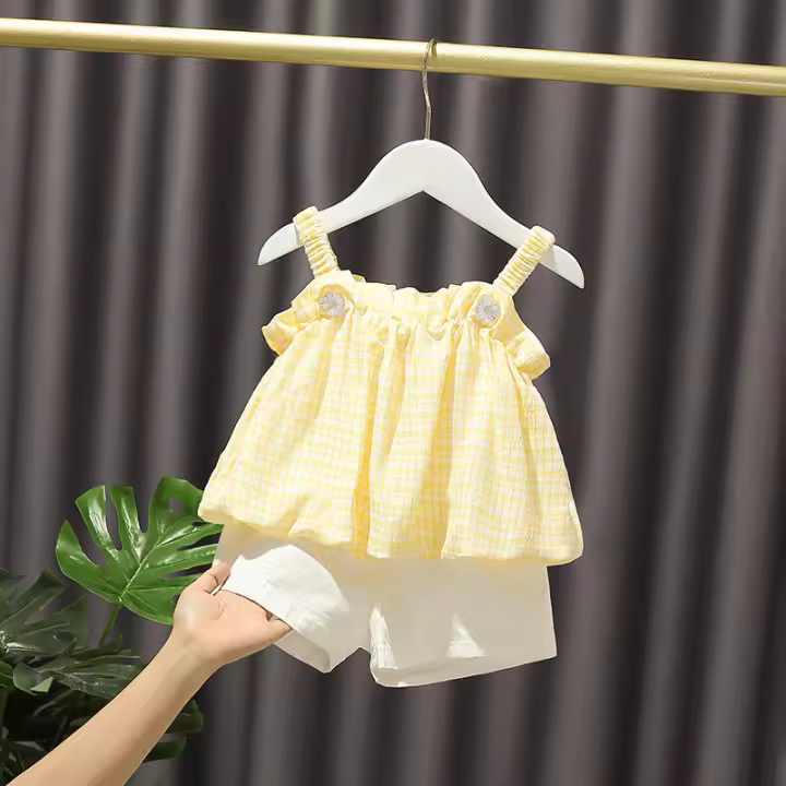 Vestido de verano para niña, conjunto, traje de niña de un año, dos piezas de tirantes de verano para niños - 1