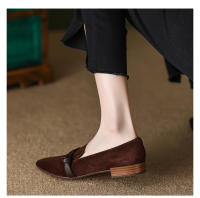 Zapatos individuales mate con punta en punta para mujer, tacones bajos que combinan con todo, color marrón, estilo retro - details 3