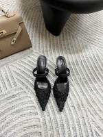 Nuevos tacones altos puntiagudos, hilo de malla para mujer, una palabra con boca ligera, cabeza de bolso estilo hada de moda, medias zapatillas. - details 30