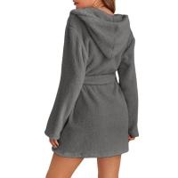 Pijama tipo jersey con capucha para mujer, albornoz cálido de color sólido para el hogar, 2024 - details 4