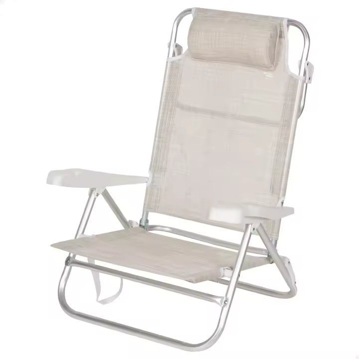 Silla de playa plegable, Silla de playa reclinable, 8 posiciones, 48x49x82 cm, Cojín acolchado, Asas de transporte, Peso máx 110 kg, Sillas de playa, Sillas de playa bajas, Multiposición, Respaldo reclinable, Sillas de playa plegables - 1