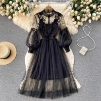 Vestido de Mujer de Cintura Alta y Delgado con Estilo de Red de Flor de Tres Dimensiones - details 3