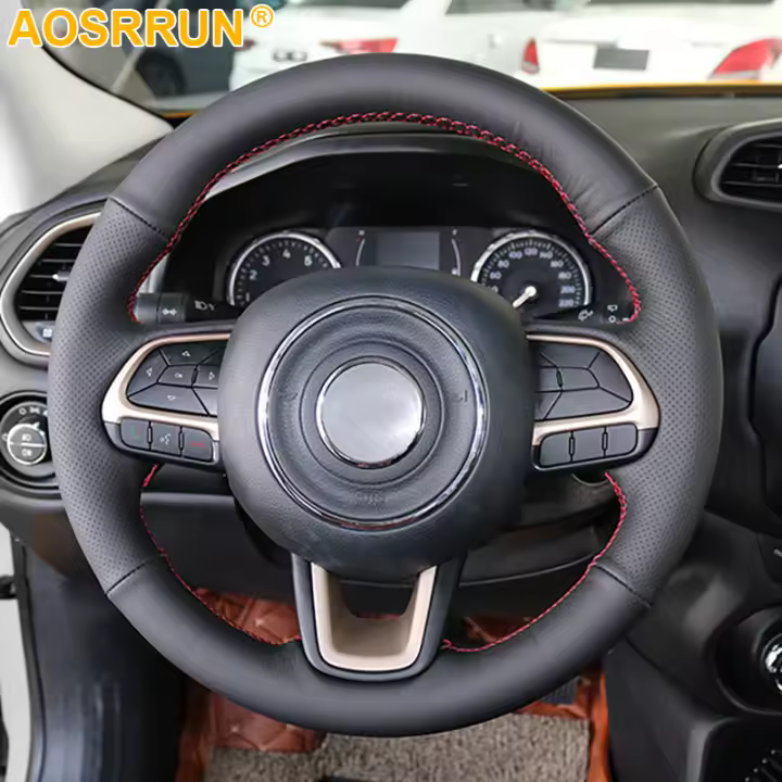 Para Jeep Renegade 2016 2017 2018 2019 protector para volante de coche accesorios de cuero genuino para coche - 1