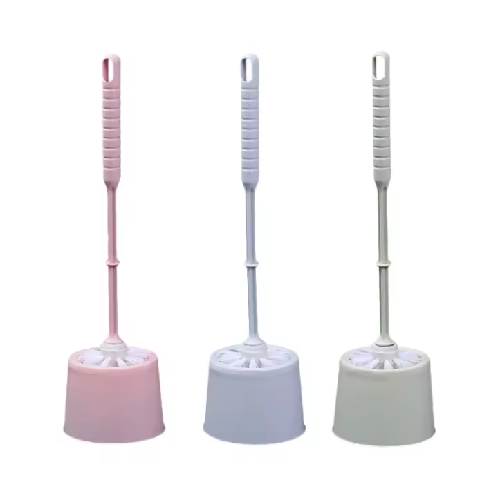 Cepillo De Limpieza Para Inodoro Con Base Set De Hogar Cepillo De Plástico Con Cabeza Redonda Y Mango Largo Evita Esquinas Muertas - 1