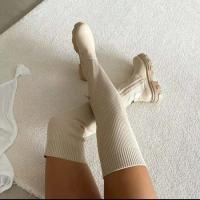 Botines de terciopelo elástico con tacón grueso hasta la rodilla para mujer, talla grande, ante - details 1