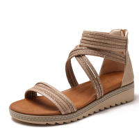 Sandalia Sandalias transpirables con tacón inclinado para mujer, zapatos romanos con cremallera trasera y parte inferior gruesa, novedad de verano 2025 - details 3
