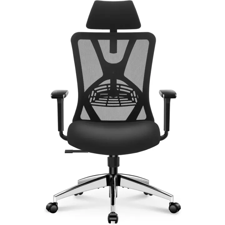 Silla de Oficina Ergonómica - Silla Escritorio Respaldo Alto con Soporte Lumbar Ajustable, Reposacabezas y Reposabrazos 3D - 130 ° Silla de Computadora Silla de Malla Mecedora - 1