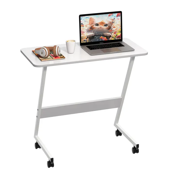 Rcynview Mesa de Portátil en Forma de Z con Ruedas Giratorias Rotación de 80° para Espacios Pequeños, Dormitorio, Oficina Madera y Metal Impermeable y Fácil de Limpiar - 1