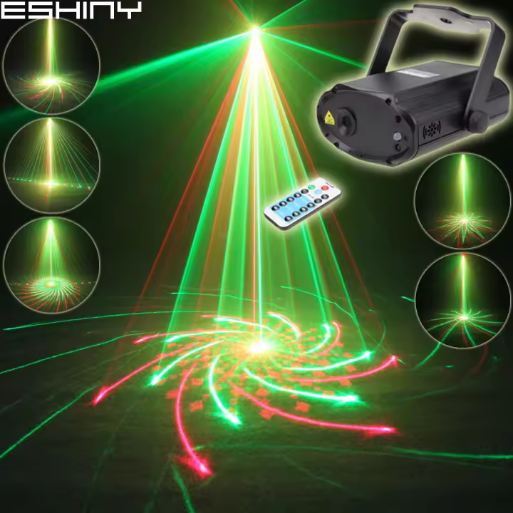 ESHINY Remote MINI R&G Laser 32 Patterns Projector DJ Dance Disco Bar Family Party Xmas Stage Lighting Effect Light Show N7T165 - 1