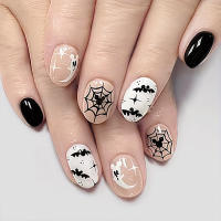 Parche de uñas postizas de Halloween para mujer, decoración de uñas elipse única en blanco y negro, maquillaje de manicura - details 5