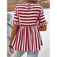 Nuevo Vestido camisero de verano para mujer, cuello redondo, manga con volantes, holgado, cómodo, a rayas - details 17
