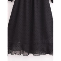 Primavera 2025, Vestido de Mujer con Volantes de Puntos de Malla, Cuello en V y Cintura Elástica, Corte en A, Vestidos Largos Negros - details 13