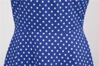 Vestido midi de línea A informal y elegante con cuello y manga corta para fiesta de lunares de verano para mujer - details 35