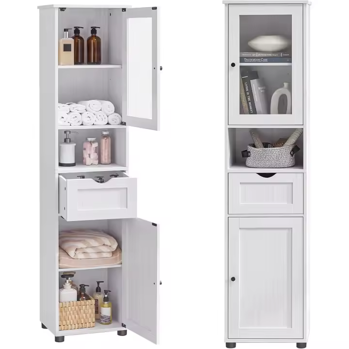 Armario de Baño de Arce Blanco Diseño de Espacio Ahorrador con Puerta de Cristal - 1