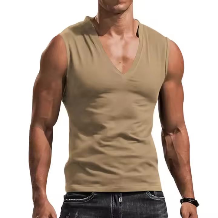 Camiseta sin mangas lavable para hombre, de color sólido sin decoloración, traje elegante, ropa de uso diario, verano - 1