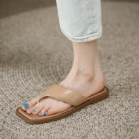 Zapatillas planas de tanga con punta cuadrada francesa para mujer, sandalias de playa exteriores de verano - details 12