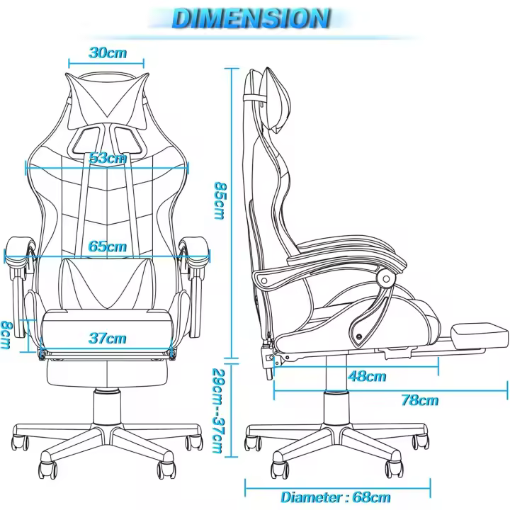 Silla Gaming con Masajeador, Silla Gamer con Reposapiés Reposacabeza, Ergonómica, Cojín Lumbar de Masaje (Azul) - 1
