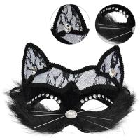 Máscara de bola de maquillaje veneciana, máscara de cara de gato de encaje negro, máscara de ojos para mascarada, tocado de Cosplay para fiesta de Navidad, máscara de lujo para Halloween - details 6