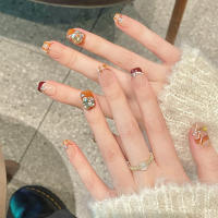 10pcs Uñas Postizas De Plisado Marrón Hechas a Mano Cortas Cuadradas Con Diamantes Brillantes Estilo Francesa Para Otoño Diseño De Uñas Press on - details 4