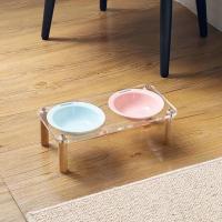 Cuenco individual/doble para gatos con soporte acrílico, protege la columna Cervical, cuenco de cerámica antiderrames para comida de mascotas, antivómitos, antideslizante - details 15