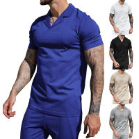 Verano 2025 para hombre, camiseta casual de manga corta con cuello polo y solapa en V, color sólido. - details 1