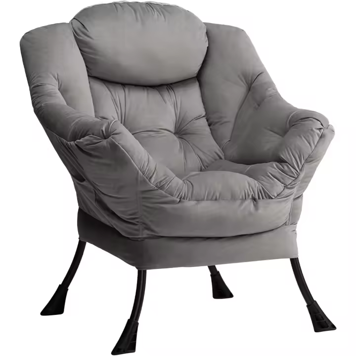 Sillón de lectura para dormitorio, tejido impermeable, cómodo, sillón de salón, silla de metal, gris - 1