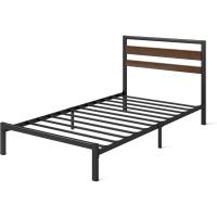 Marco de cama de plataforma de bambú y metal con cabecero y soporte de listones de acero - Marrón y negro - details 31