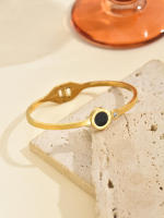 Gold opening black titanium steel Roman digital bracelet for women's jewelry - details 2