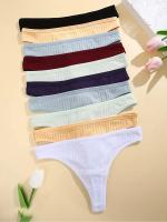 6 unidades/juego de tangas de algodón para mujer, bragas femeninas acanaladas de tiro bajo, Tanga para mujer, Bikini Sexy 7, ropa íntima de S-XL suave de Color sólido para chica - details 1